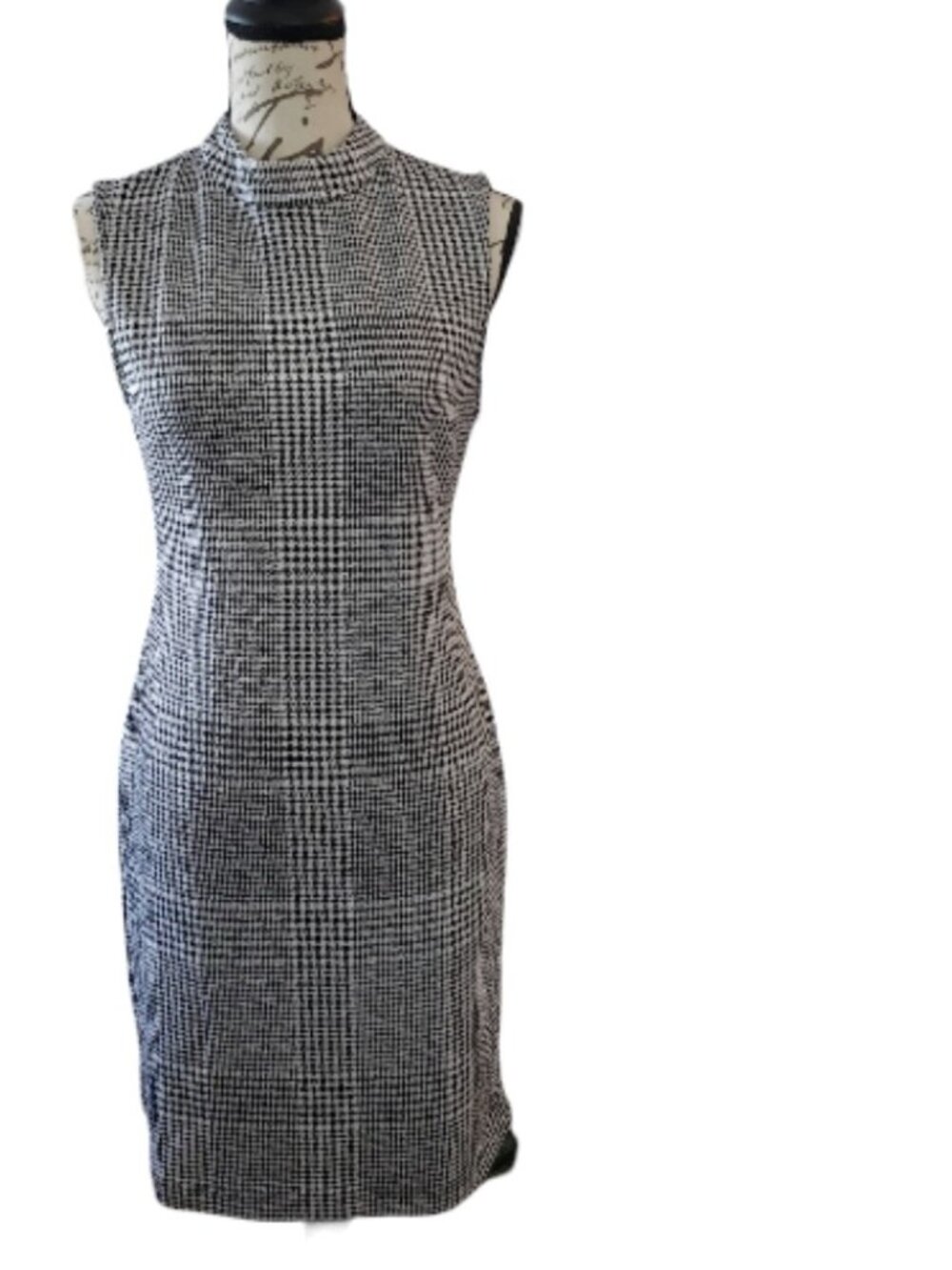 Sharagano Houndstooth Tweed Classic Shift Dress Sleeveless - Picture 3 of 8